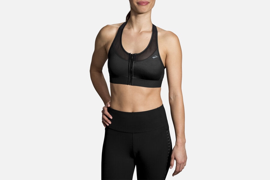 Womens Brooks FastForward Zip Bras Black | Clothing 4891-EOBAM